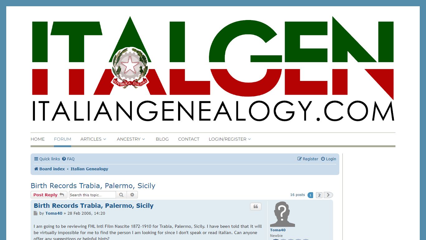 ItalianGenealogy.com - Birth Records Trabia, Palermo, Sicily